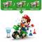 Ein LEGO Mario-Set zeigt eine Figur auf einem Motorrad mit blauen Musiknoten und Verkehrshütchen. Oben sind Verpackungen mit Setnummern: 72031, 71439, 71440, 71441.