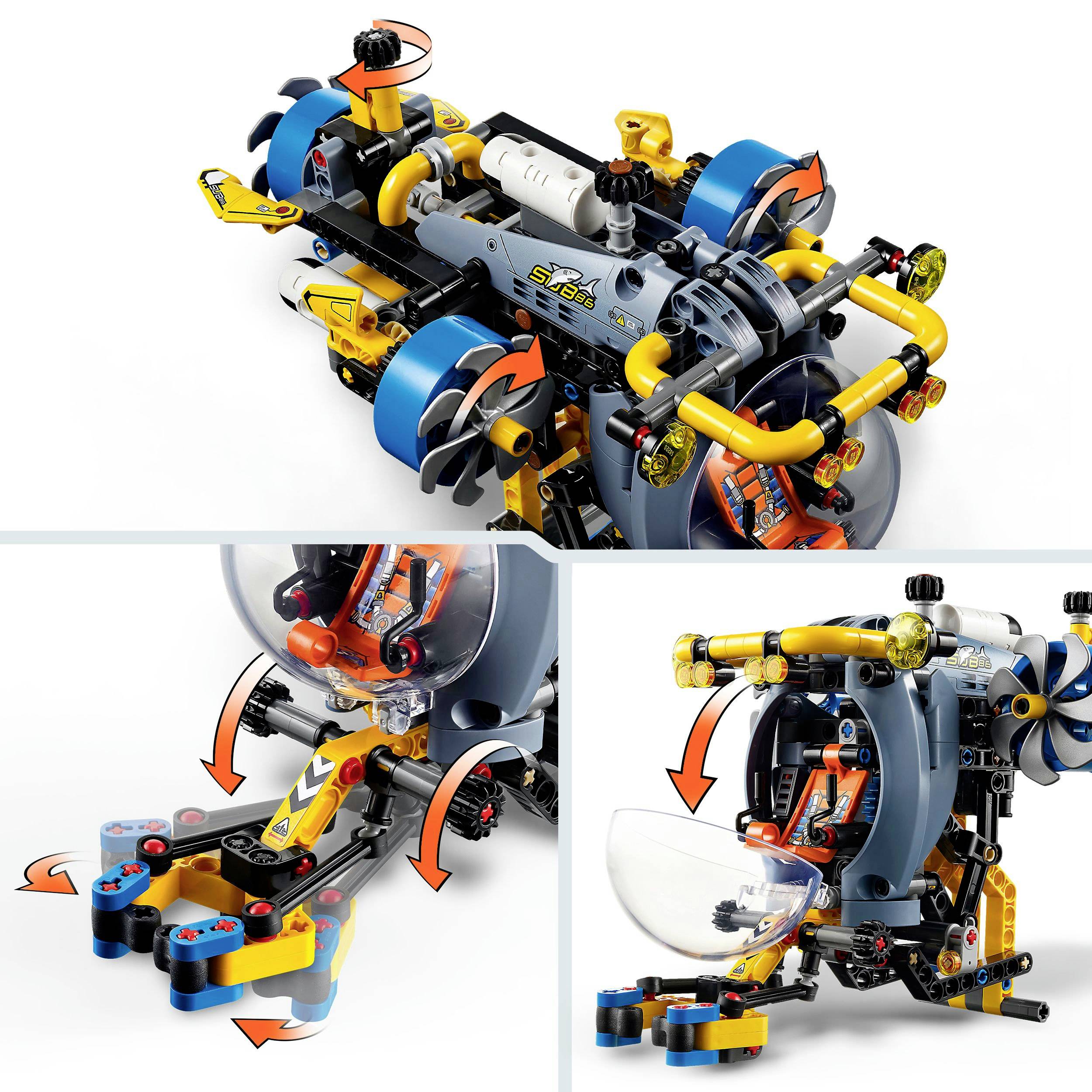LEGO Technics-Modell eines technischen Fahrzeugs mit detaillierten Funktionen und beweglichen Teilen, die die Mechanik zeigen.