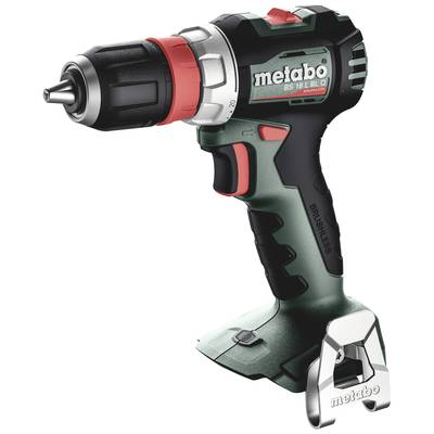 Metabo Akku-Bohrschrauber mit batterilosem Griff, rot-schwarzer Körper, Seitenclip und verstellbarem Kupplungsring auf weißem Hintergrund.