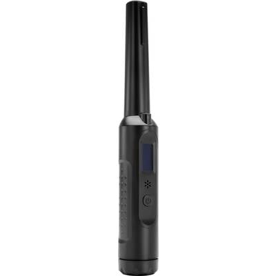 Ein schwarzer batteriebetriebener elektronischer Zigarettenanzünder mit länglichem Design und Kontrollknopf in der Mitte.