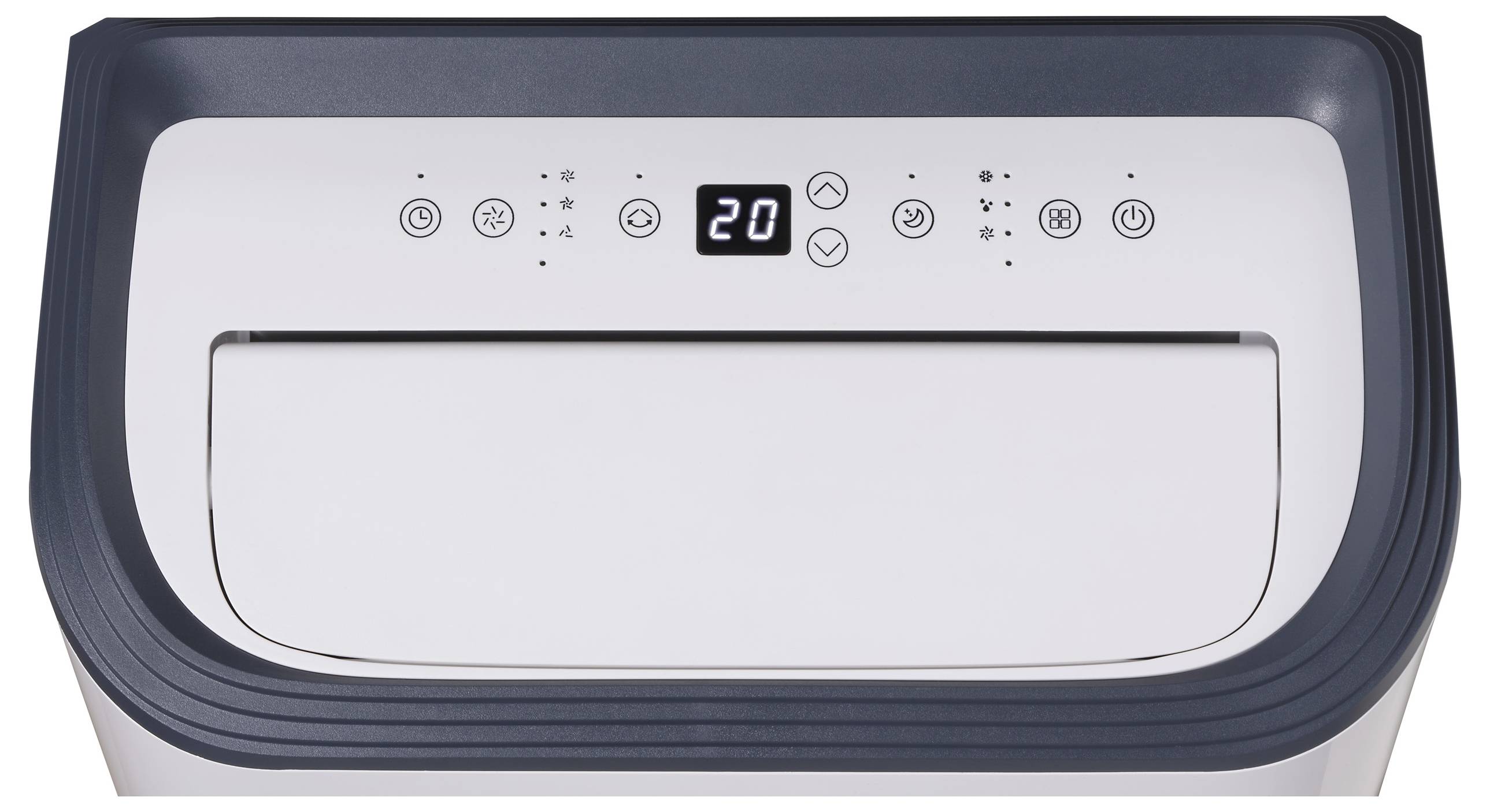 Digitalanzeige eines Luftentfeuchters, zeigt Wert '20'. Steuerungssymbole sind sichtbar: Ein-/Ausschalten, Modus und Timer.