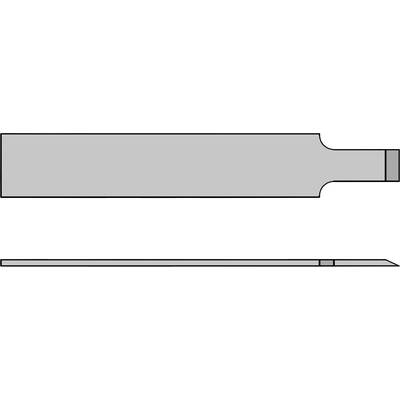 Seitenansicht und Draufsicht eines flachen Metallteils mit abgerundeten Kanten und verdicktem Ende.
