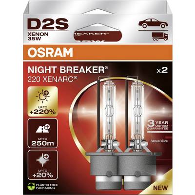 'Verpackung Osram Night Breaker D2S Xenonlampen, 35W, bis zu 220% mehr Helligkeit, 250m Reichweite, 20% weißeres Licht, zwei Lampen.'