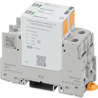 Elektronisches Bauelement von PHOENIX CONTACT zur Installation in elektrischen Systemen, mit QR-Codes und technischen Spezifikationen.