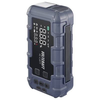 Ein tragbares Voltmessgerät mit digitalem Display, zeigt Messwerte in Volt, Ampere und Watt. Enthält Bedienelemente an der Vorderseite.