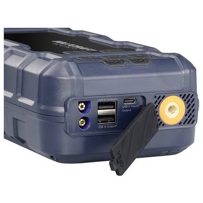 Ein tragbares Gerät mit mehreren USB-Anschlüssen und einer Luftventildüse. Ideal zur Stromversorgung und für Luftkompressor-Funktionen.
