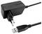 Schwarzes Steckernetzteil mit europäischem Stecker, verbunden mit einem USB-Kabel. Geeignet zum Aufladen von Geräten.