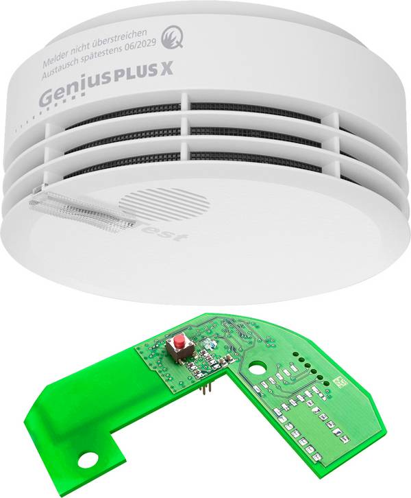 Hekatron Genius Plus X Modell 2020+Basis X Funk-Rauchwarnmelder inkl. 10 Jahres-Batterie, auf Funk umrüstbar batteriebetrieben (Ø x H) 104 mm x 48 mm