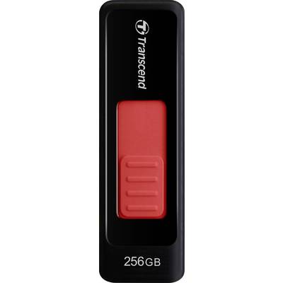 Ein schwarzer USB-Stick von Transcend mit rotem Schieberegler und einer Kapazität von 256 GB.