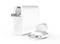 Ein weißes Ladegerät mit zwei austauschbaren Steckertypen, geeignet für die Nutzung in verschiedenen Ländern.