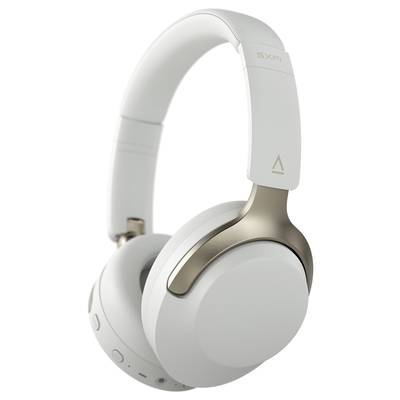 Weiße Over-Ear-Kopfhörer mit goldfarbenen Akzenten, moderner Stil, Fokus auf Komfort und Klangqualität.