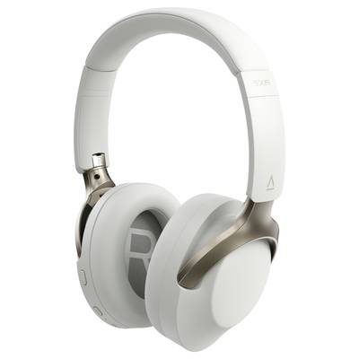 Weiße Over-Ear-Kopfhörer mit goldenen Akzenten, Markenname 'SXFI' am Bügel.