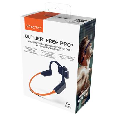 Verpackung des 'Creative Outlier Free Pro+' kabellosen Knochenleitungs-Kopfhörers. Abgebildet: Kopfhörer und ein trainierender Mann.