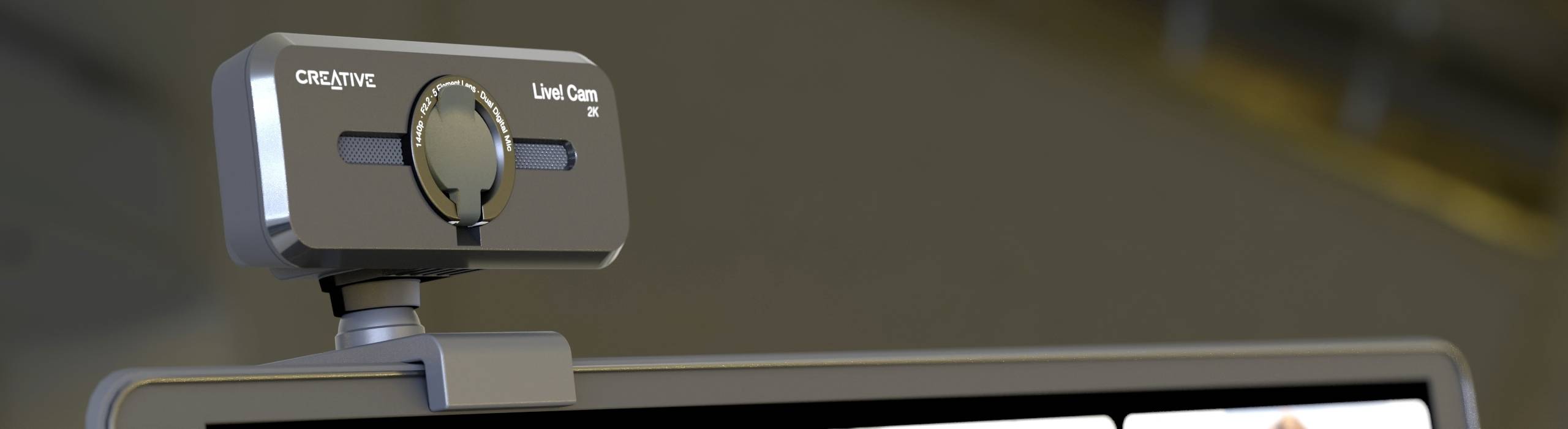 Webcam montiert auf einem Computermonitor.