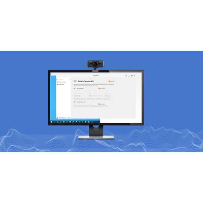 Ein Computerbildschirm zeigt eine Benutzeroberfläche mit der Überschrift 'SmartComms Kit' und Einstellungen zur Geräuschunterdrückung.