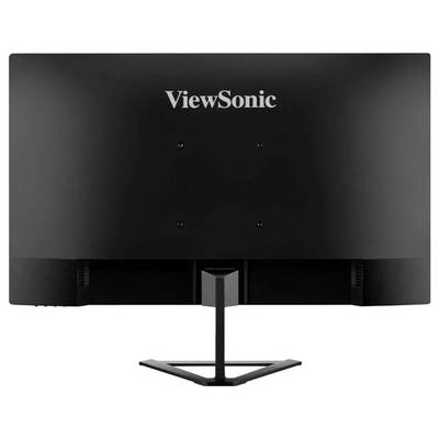 Der Monitor zeigt die Rückseite eines schwarzfarbenen Bildschirms mit dem Markennamen 'ViewSonic' zentral platziert.