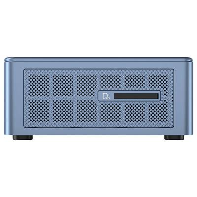 Ein blauer, rechteckiger Router mit perforierter Frontansicht und einem Kartensteckplatz mit der Aufschrift 'SD'.
