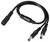 Schwarzes Y-Kabel mit einem weiblichen und zwei männlichen DC-Steckern, für die parallele Stromverteilung an zwei Geräte.