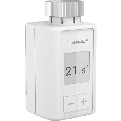 Elektronisches Heizkörperthermostat in Weiß mit LCD-Display, zeigt '21,5°C', Tasten für Temperaturregelung.