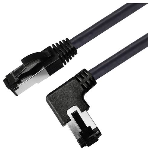 Maxtrack TI52-0,5L RJ45 Netzwerkkabel, Patchkabel CAT 8.1 S/FTP 0.50 m Schwarz 90° nach links gewinkelt, Einzelschirm 1 ...