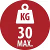 Rotes Rundsschild mit einem Gewichtsbegrenzungssymbol, beschriftet mit „KG" und „30 MAX.", das eine maximale Last von 30 Kilogramm anzeigt.