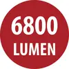 Rotes rundes Etikett mit weißem Text „6800 LUMEN" zeigt die Lichtstärke an.