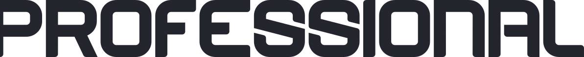Schwarzes Wortzeichen mit der Aufschrift „PROFESSIONAL" in einer kühnen, futuristischen Schriftart mit abgerundeten Ecken.