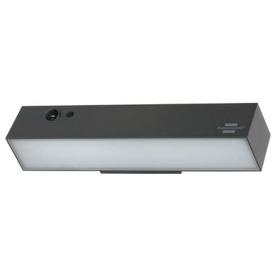 Schwarze rechteckige LED-Lampe mit Bewegungssensor und diffuses Licht, geeignet zur Wandmontage für Außenbeleuchtung.