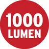 '1000 Lumen' in weißer Schrift auf rotem Kreis, zeigt die Lichtleistung eines Produkts an.