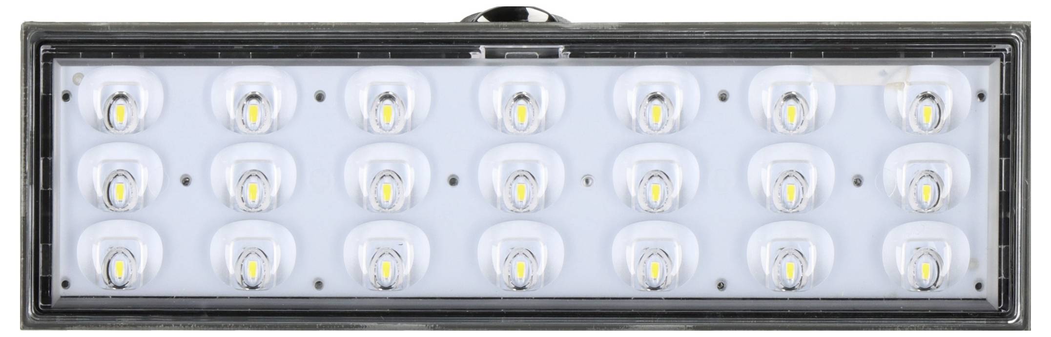 Rechteckige LED-Leuchte mit 20 einzelnen Lichtern, geordnet in einem 4x5-Muster, auf weißem Hintergrund.