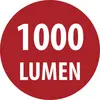 Rotes rundes Abzeichen mit weißem Text „1000 LUMEN", das eine Helligkeitsbewertung von 1000 Lumen anzeigt.