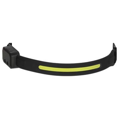 Schwarzer tragbarer Fitness-Tracker für das Handgelenk mit einem gelben LED-Lichtstreifen am Band und einem kleinen Sensormodul an einem Ende.