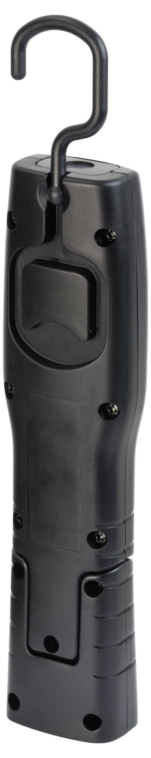 Schwarze digitale Hängewaage mit Haken oben, geeignet zum Wiegen von Gepäck oder anderen Gegenständen.