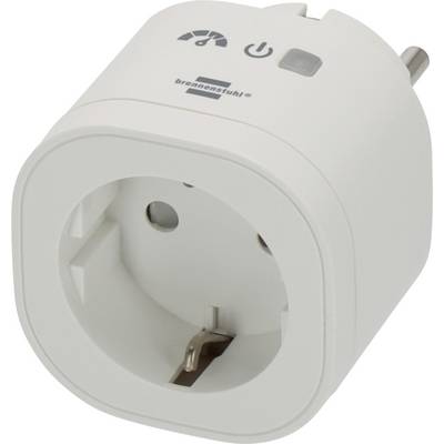 Weißer Stecker-Smart-Socket-Adapter mit Stromversorgung und Timer-Steuerelemente oben, gezeigt in einem Produktfoto vor weißem Hintergrund.
