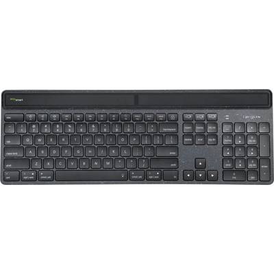 Kabellose schwarze Computertastatur mit vollständigem Tastenlayout und Ziffernblock, hergestellt von Targus.