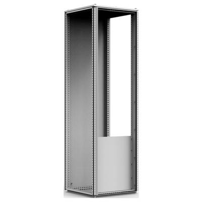 Ein hoher, leerer Metallrahmen für IT-Server-Racks, geeignet zur Aufnahme und Organisation von Servern und Kommunikationsgeräten.