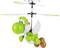 Fliegendes grünes Spielzeug mit Propeller und Flügeln.