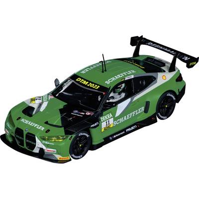 'Grünes DTM-Rennauto mit Aufschrift "Schaeffler" und "DTM 2023" auf der Windschutzscheibe. Startnummer 11, Sponsorenlogos sichtbar.'