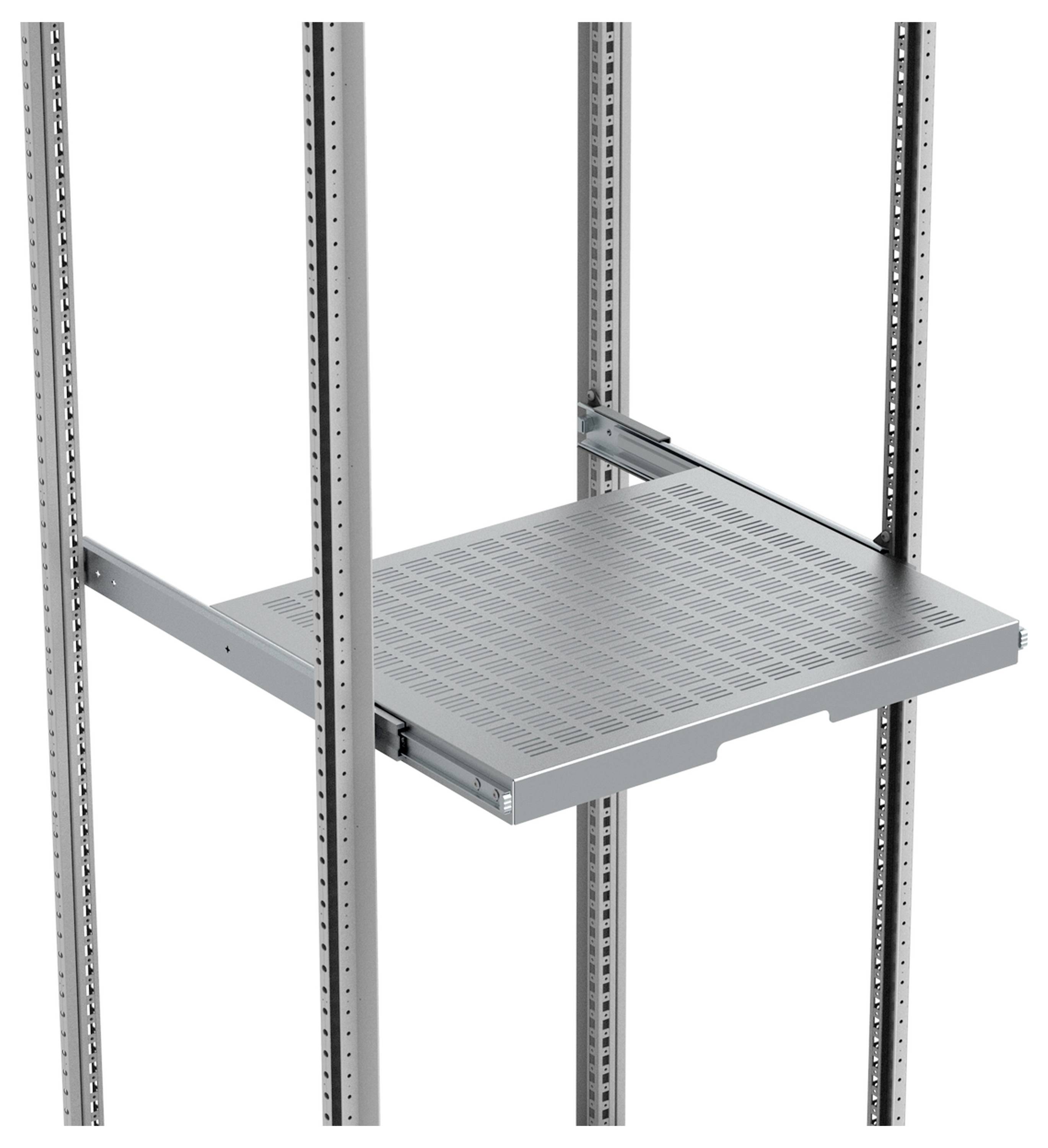Metallgitterablage in einem Server-Rack.