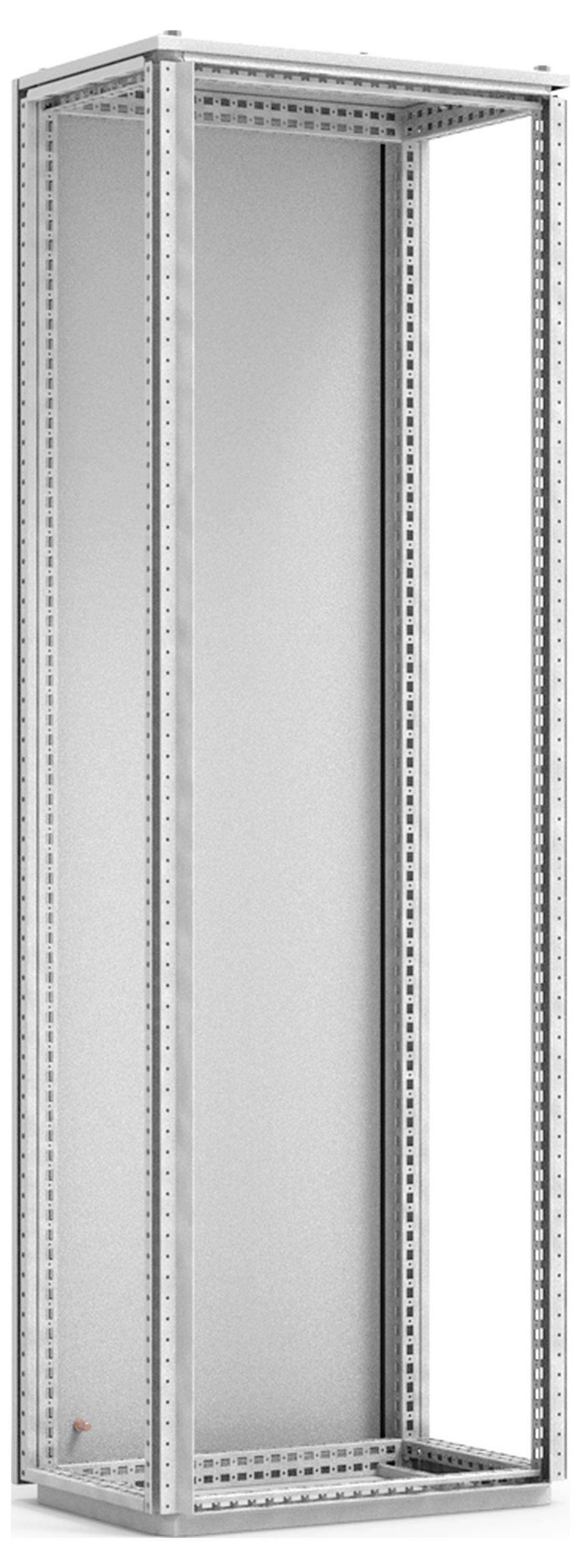 Metallrahmen eines Serverschranks, offen an der Vorderseite. Geeignet zum Einbau von Servern und IT-Geräten.