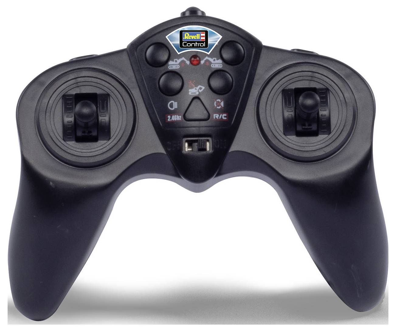 Schwarzer Fernsteuerungs-Controller mit zwei Joysticks und mehreren Tasten, oben mit 'Revell Control' gekennzeichnet.