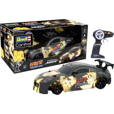 RC-Auto mit 'Naruto Shippuden' Design, präsentiert in einer Verpackung. Beinhaltet eine Fernbedienung und zeigt ein auffälliges Flammenmuster.
