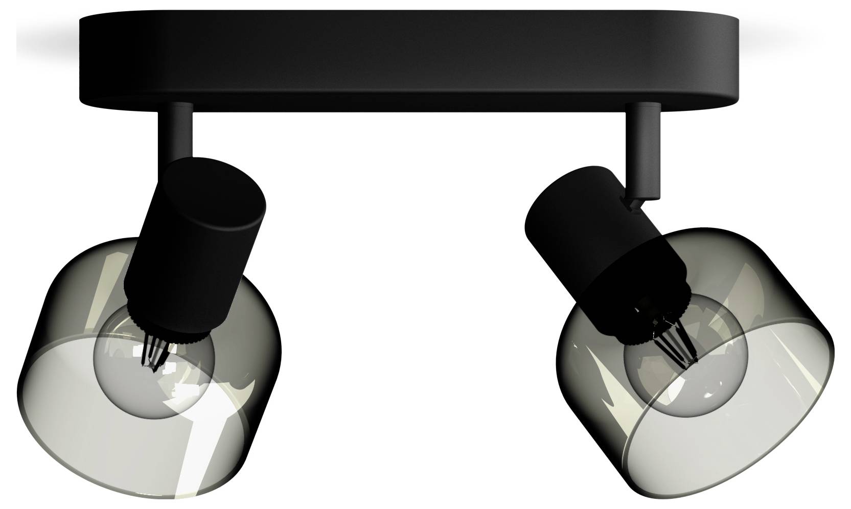 Zweiflammige schwarze Deckenleuchte mit transparenten Lampenschirmen, ideal zur Akzentbeleuchtung in modernem Wohnambiente.
