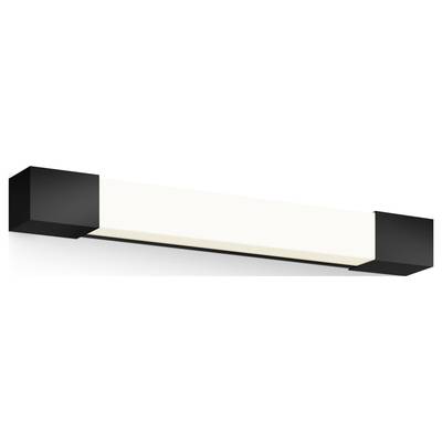 Eine längliche Wandleuchte mit schwarzen Enden und einem diffusen, weißen Lichtschirm, geeignet für moderne Innenräume.