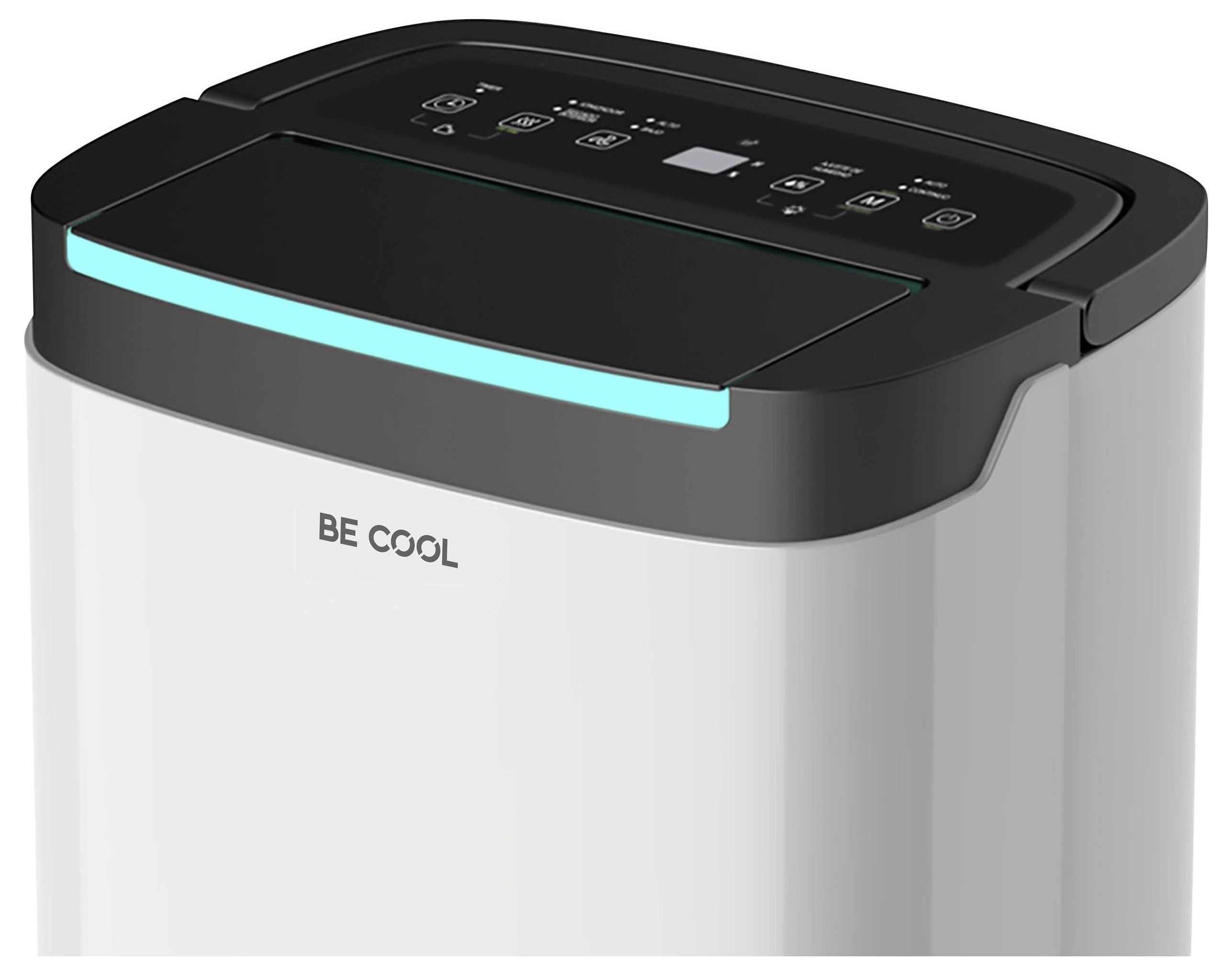 Tragbarer weißer Luftentfeuchter mit digitalem Display und Bedienelementen auf der Oberseite.