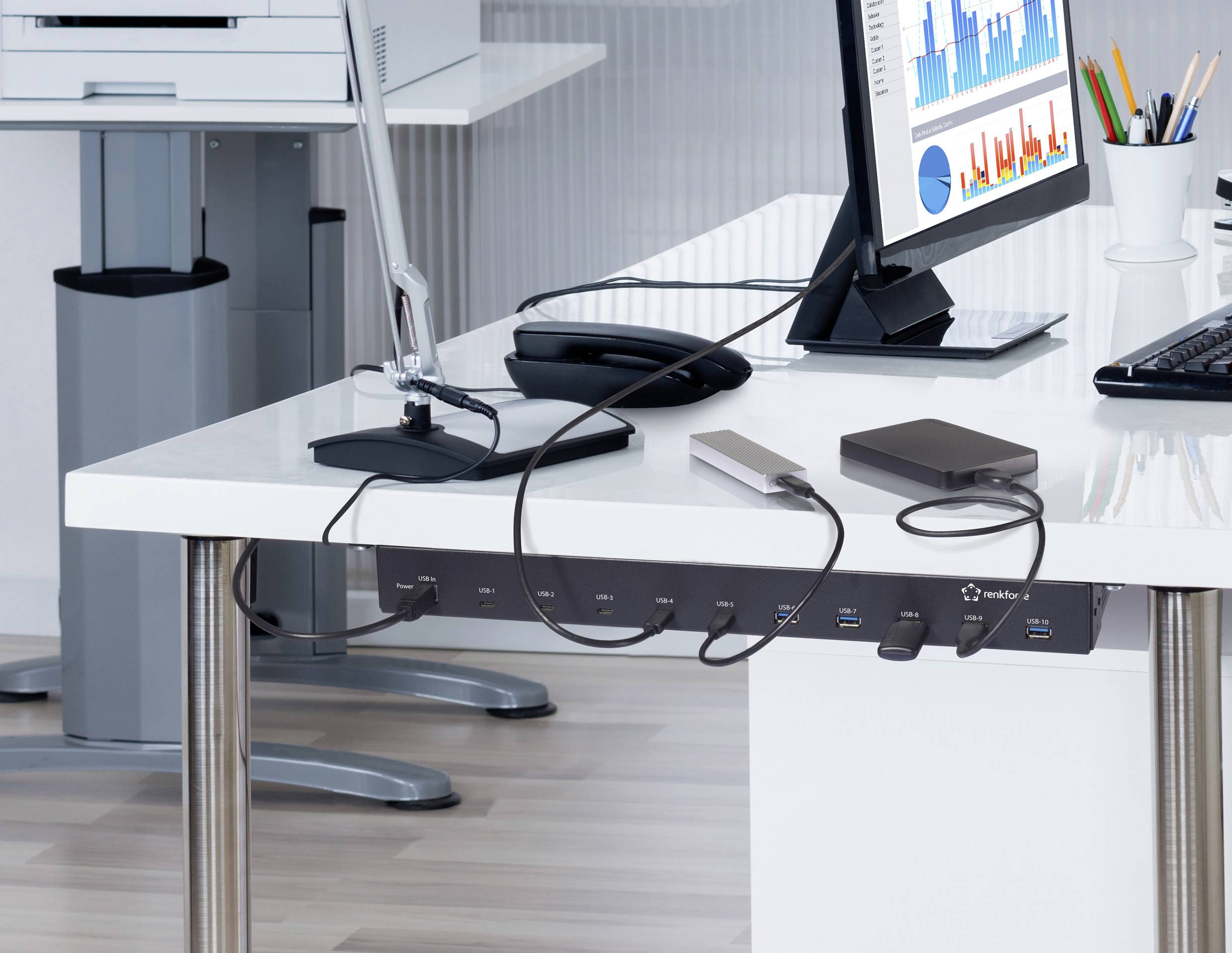 Renkforce RF-6627278 USB-Hub 10 Port USB-A USB 3.2 Gen2 10 GBit/s für industrielle Anwendungen, Rackmontage möglich, Met-7