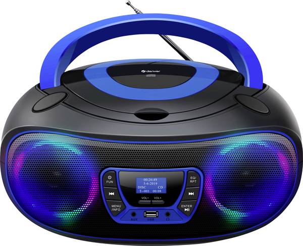 Denver TDB-212BU CD-Radio DAB+, DAB, FM AUX, USB, Bluetooth®, CD  Stimmungslicht, Inkl. Lautsprecherbox Schwarz, Blau