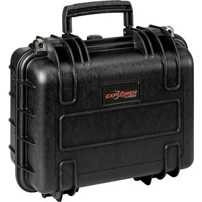 Schwarzer, robuster Koffer mit Griff, ideal zum Schutz empfindlicher Geräte. Kompaktes Design mit verstärkten Ecken.