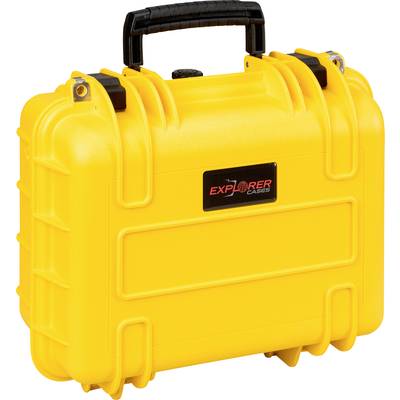 Gelber Explorer-Schutzhartkoffer mit schwarzem Griff und Verschlüssen, geeignet für den sicheren Transport von empfindlichen Gegenständen.