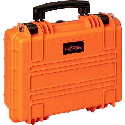 Ein orangefarbener, robuster Explorer-Koffer mit schwarzem Griff, ideal für den sicheren Transport von Ausrüstung oder Werkzeugen.